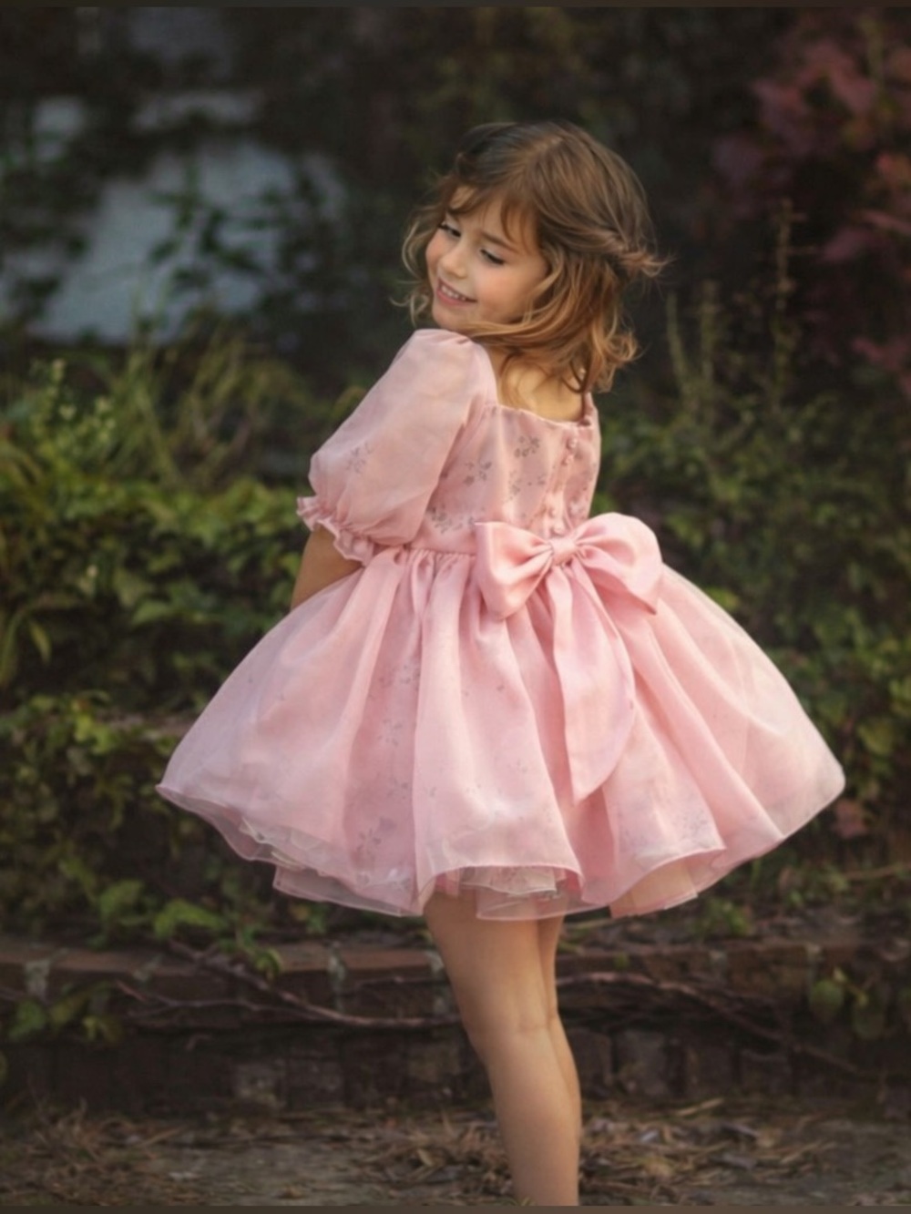 Designer Aggie & François Pink Puff Sleeve Adjustable Chiffon Layered Dress